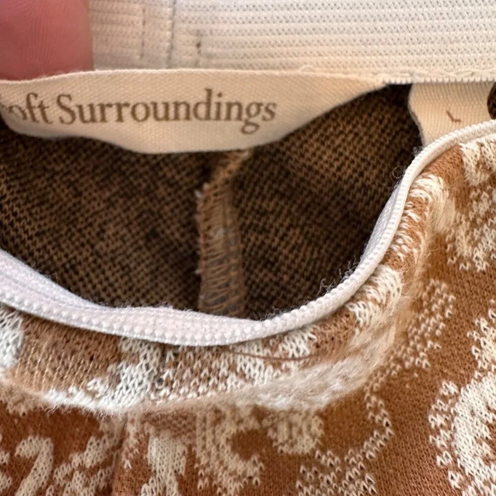 Soft Surroundings | Large Sumptuous Knit Brown White Lace Flare Pull On Pants - Picture 4 of 8